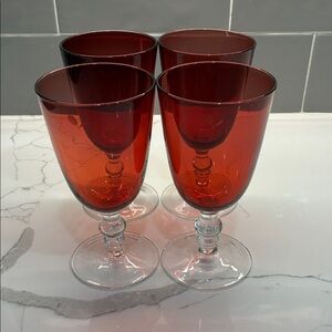 Red Stemmed Glasses - Set of 4